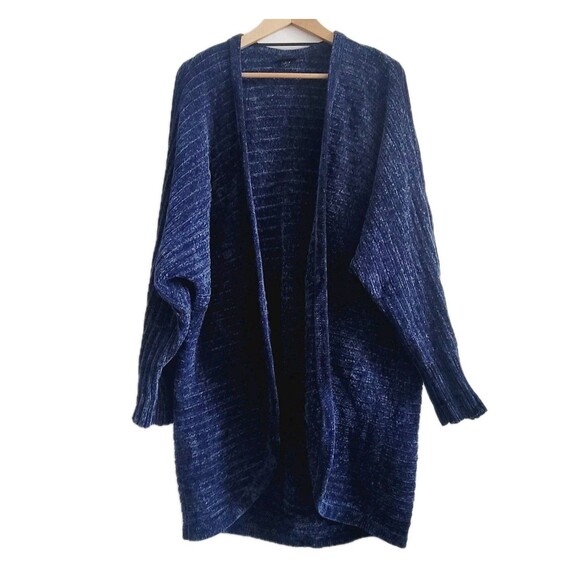 Torrid Women's Chenille Cocoon Open Front Ribbed Sweater Blue Plus Size 1 - Picture 3 of 15